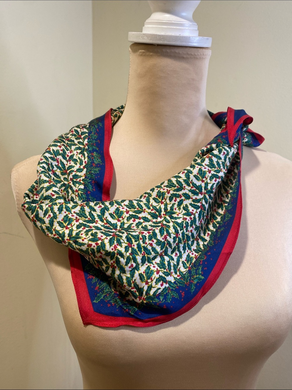 Festive Holly Print Neckerchief Scarf in Green and Red